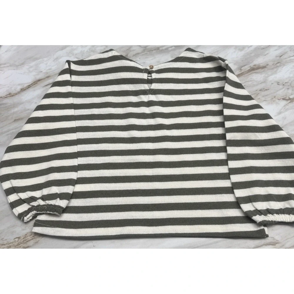 Zara‎ Girls Size 4-5 Cream White Green Striped Top Sweater